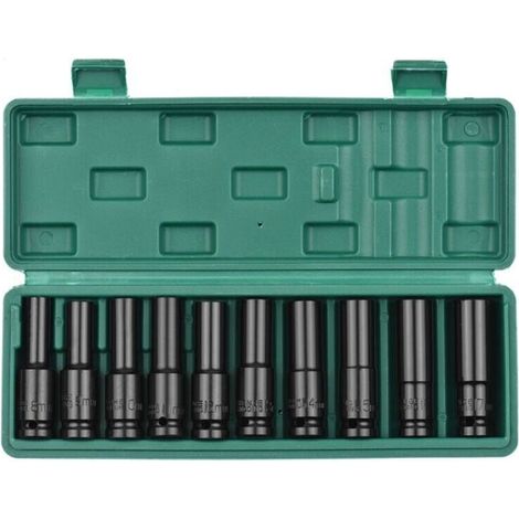 Set di 10 bussole di prolunga pneumatiche esagonali nere da 1/2". (1/4)