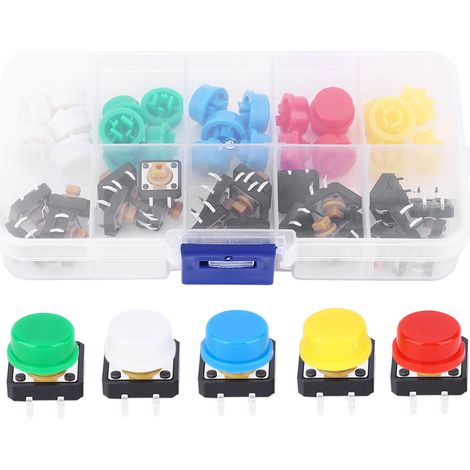 Lot de 50 Interrupteurs Tactiles Ronds - Boutons-Poussoirs 12VDC, 5 Couleurs - Haute Qualité (1/5)