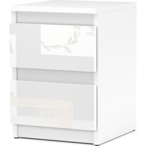 Mesita de noche blanca brillante de 30 cm, 2 unidades, mesita de noche, muebles de dormitorio, Nakastlik (1/5)