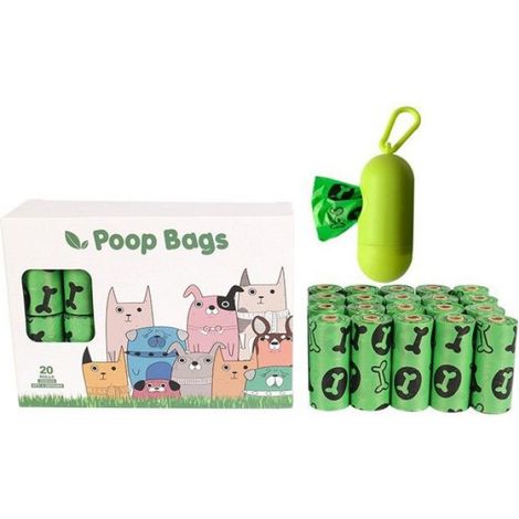 Sacs à déjections d'animaux, sacs biodégradables pour crottes de chat et de chien,Green Bones 20volumes (1/5)