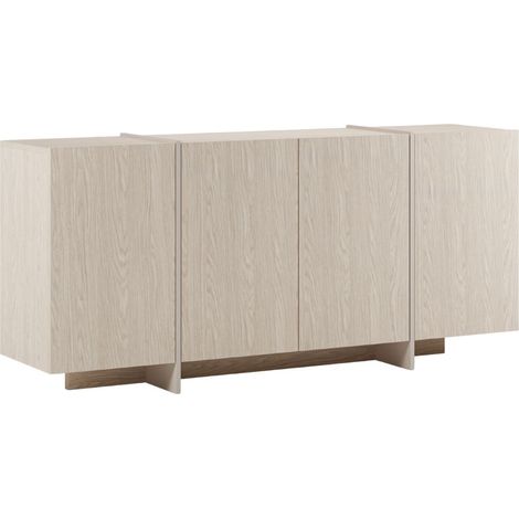 Buffet 4 portes aspect bois clair avec pieds-séparations pleins beige - VISION (1/5)