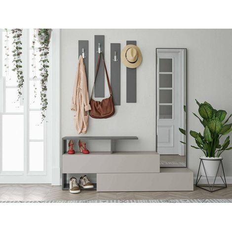Dmora - Muebles de entrada Himalia, Entrada para perchas, Composición para atrio, Consola de almacenamiento multifunción, 137x35h55 cm, Gris topo y Antracita, con embalaje reforzado (1/5)
