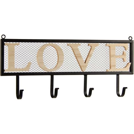 APPENDINO IN METALLO CON APPLICAZIONE IN LEGNO SCRITTA LOVE 46 X 20 X 6 CM (1/2)