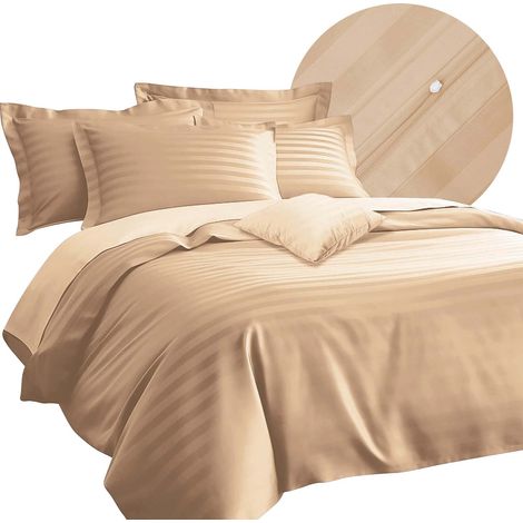Bettwäsche-Set 140x200 cm, Baumwolle mit Bambusfaser, beige, 4-teilig (1/5)