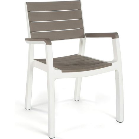 Sedia da Giardino con Braccioli in Polipropilene Effetto Rattan e Doghe Legno Colore Bianco e Cappuccino Harmony Armchair Keter