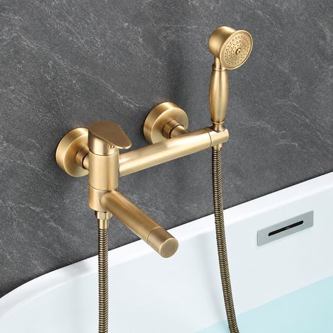 Mitigeur Baignoire Rétro Laiton, Modèle pour baignoire avec Pommeau microphone, Robinet Encastré Chaud Froid 1 g – Livraison gratuite (1/4)