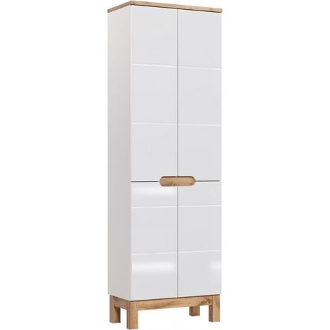 Armoire de salle de bain Cintra White – H 187 x l 60 x P 33 cm – 4 portes battantes avec étagères – Meuble autoportant – Comad (1/5)