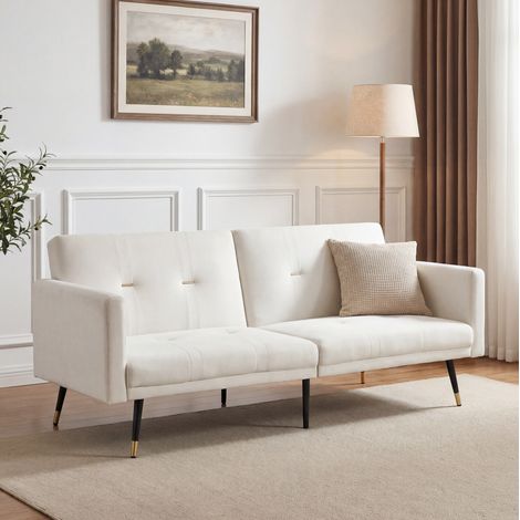 Divano letto 2 posti 178x94.5x90 cm beige in velluto con schienali reclinabili e struttura robusta (1/5)