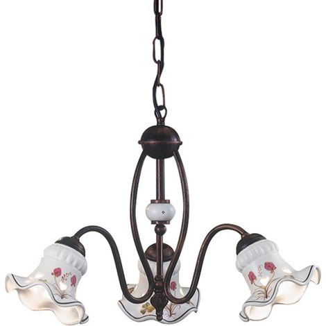 Lampadario Classico Chieti Metallo E Ceramica Nero Sfumato Rame 3 Luci E14 (1/5)