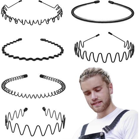 Set mit 6 trendigen Herren-Sportstirnbändern, metallische Outdoor-Stirnbänder (1/5)