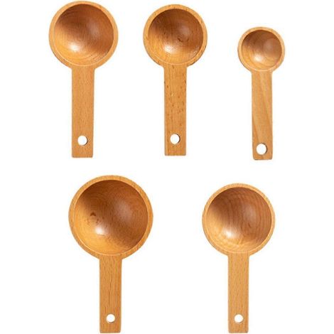 Beech café cuillère doseuse bois café cuillère adapté pour café Beans moulu Beans Protein poudre épice 5 pièces (1/5)