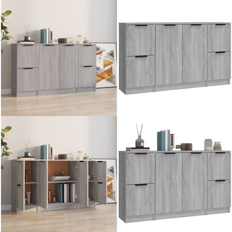 Sideboards 3 Stk. Grau Sonoma Holzwerkstoff - Holz Sideboard - Grau - Wohnzimmermöbel - Regal - Sideboard Set - Home & Living (1/5)
