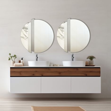 Specchio moderno 80 cm con decori foglia argento e effetto marmo bianco - KEVIN (1/3)