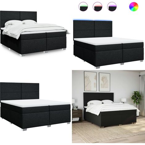 Sommier à lattes de lit avec matelas Noir 200x200 cm Tissu - Lit Double - Lit Design - Lit Moderne - Lit Avec Rangement - Matelas À Ressorts Ensachés - Home & Living (1/5)