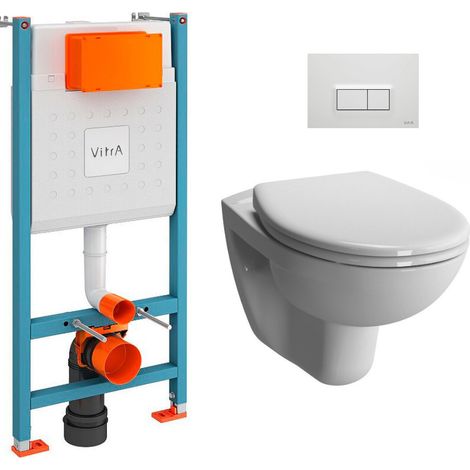 Vitra  Conjunto  bastidorV-Fix Core + inodoro suspendido Vitra Normus + asiento SoftClose + Placa, Blanco Brillante (V-FixNormus-1)