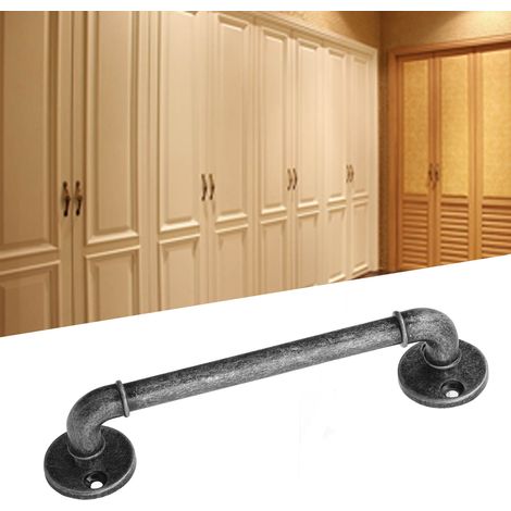 Poignée de porte zinc alloy ronde retro antique argenté pour cabinet wardrobe closet. Matériau premium durable, installation facile et résistance à l'usure. Distance des trous: 12.8cm. 4 vis et 2 past (1/5)