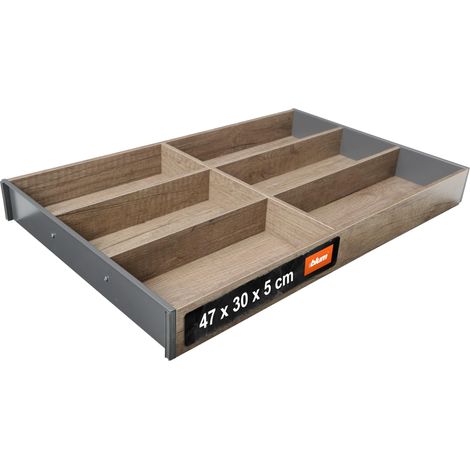 range-couverts organiseur de tiroir pour cuisines et meubles modernes trie et range couverts avec clarté avec pieds antidérapants 47 × 30 × 5 cm Chêne Nebraska (1/5)