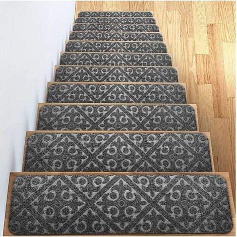 Marches d'escalier - Lot de 15 marches d'escalier antidérapantes 20 x 76 cm/Tapis de protection autocollants,gris (1/5)