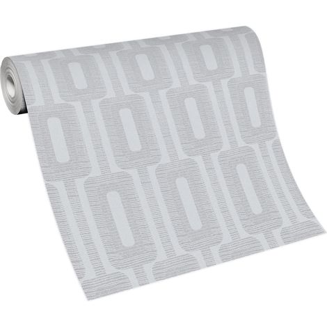 Papier peint moderne gris & blanc idéal chambre Tapisserie à motif style art déco Papier peint rétro gris clair à motif géométrique (1/3)