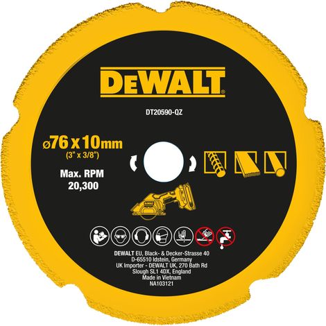 Dewalt – Disque diamant pour meuleuse – Ø 76mm – Alésage 10mm – DT20590QZ – Coupe précise pour béton armé