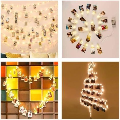 Guirlande Lumineuse Photo,10M Guirlande Lumineuse Decoration Chambre Cadeau Ado Fille Porte Photo 70 Clips Batterie Deco Chambre (1/3)