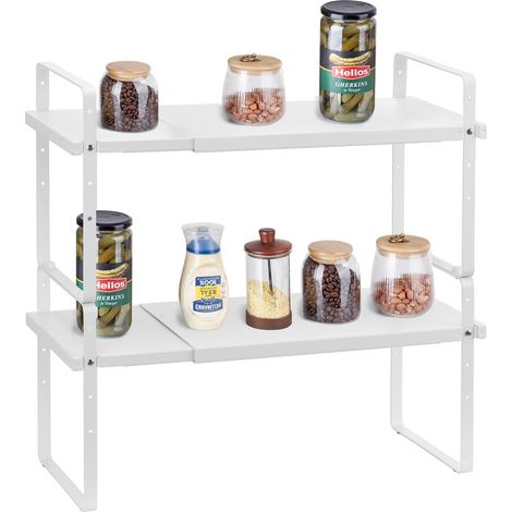 Organisateur d'étagères de cuisine réglables, étagère extensible à 2 niveaux, organisateurs de comptoir empilables et rehausseurs d'étagères de rangement, organisateurs de garde-manger pour cuisine, s (1/5)
