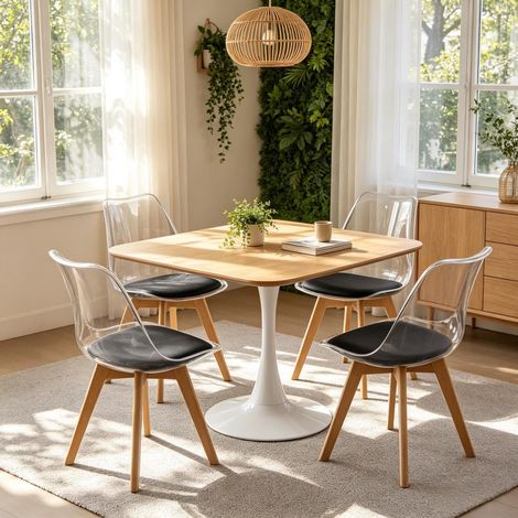 Chaises de loisirs, ensemble de 4 chaises de salle à manger au design moderne et à la structure en bois robuste, chaises de salon légères au style unique, ensemble de chaises confortables (comprenant (1/5)