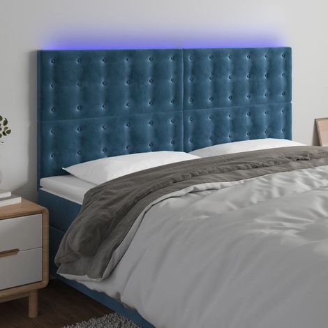 Cabecero con luces LED terciopelo azul oscuro 160x5x118/128 cm vidaXL (1/5)