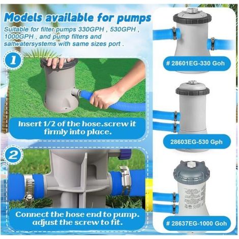 Tuyau de piscine - 2Pièces - Remplacement flexible - 59 pouces - Compatible avec pompes 330-1000 GPH (1/5)