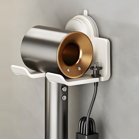 Support Sèche-cheveux Ventouse, Fixation Murale (White, 1911.5013cm) pour Salle de Bain, Support Universel avec Ventouse Rotative (1/4)