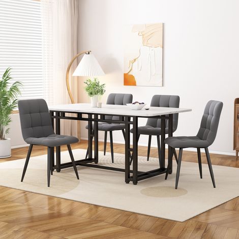 Table à manger 120 x 70 x 74 cm, plateau MDF, pieds en métal noir et blanc HAVRYA (1/5)