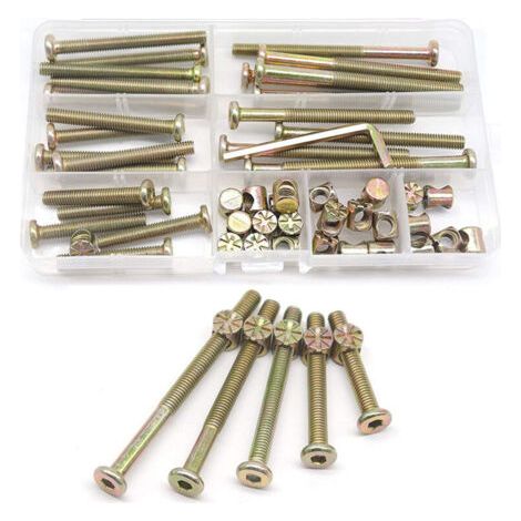 Bed frame screw and nut kit, baby bed parts, 25 pieces for bunk bed, M6-1 screws x 40 mm/ 50 mm/ 60 mm/ 70 mm/ 80 mm/ Furniture kit