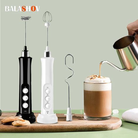 Mousseur à Lait Électrique Portatif, Rechargeable, Mousse, Crème, Grande Vitesse, Mixeur, Café, Boisson, Tenu à la Main, 3 en 1 (1/5)