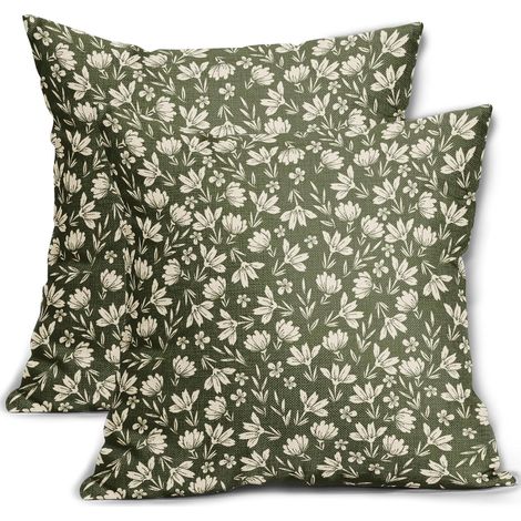 CCYKXA Lot de 2 Housses de Coussin Vert Olive de 45 x 45 cm, Motif Floral Rustique, imprimé Floral Mignon, Housse de Coussin décorative pour extérieur, canapé, Sofa et lit, 45 x 45cm