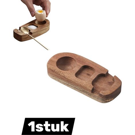 1 Stück Eierkarton Eierbecher aus Holz mit Löffeln Präsentationsständer Handgefertigt aus Akazienholz Einzigartiges Geschenk für das Osterfrühstü (1/5)