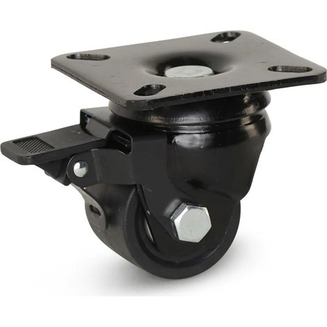 Roulette pivotante freinée - MESO - Nylon noir - Platine - 50mm - 300kg (1/2)
