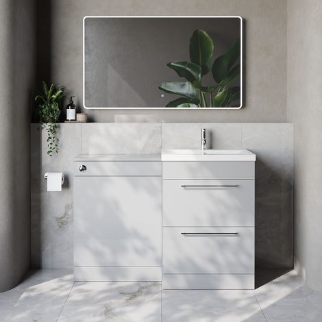 Napoli 390 Cento Gloss Grey Pearl 1200mm 2 Drawer Vanity Unit Toilet Suite with Glide Basin - 1200mm - Chrome 320mm HandleWithout Kingston Toilet Pan