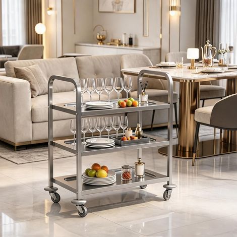 Serviteur roulant 3 étages en acier inoxydable 150 kg multicolor (1/5)