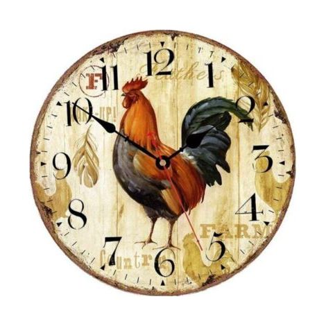 Horloge Murale Cuisine 10 Pouces Design Coq Rustique Silencieuse Mécanisme Quartz Ronde (1/4)
