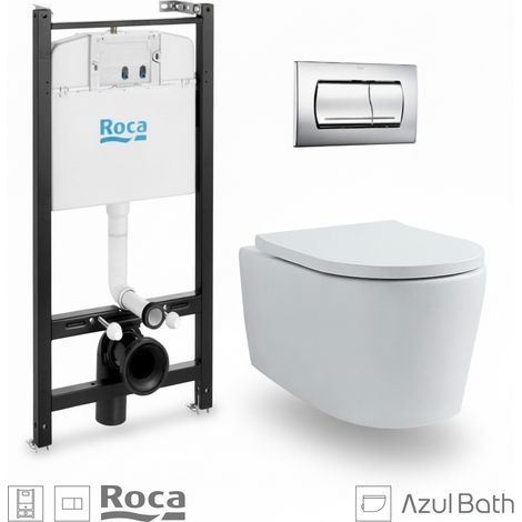 Bastidor empotrado ROCA Active Pack con cisterna y pulsador cromo br, con inodoro suspendido Rimless LIA blanco de AzulBath (1/5)