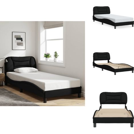 The Living Store Cadre de lit sans matelas Hvar noir 90x200 cm tissu - Coussin de tête de lit (1/5)