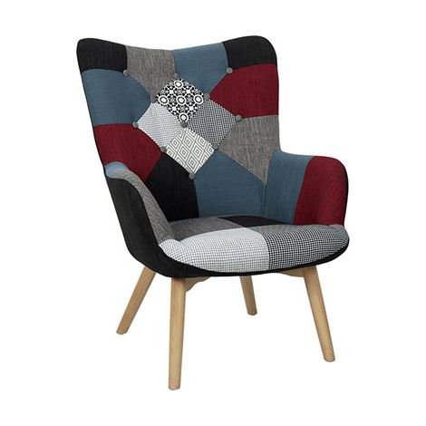The Home Deco Factory – Fauteuil convertible patchwork multicolore – Assise confortable – Pieds en bois brut – Pour salon moderne