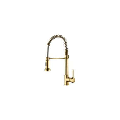 Robinet de cuisine extensible, finition dorée — (1/4)