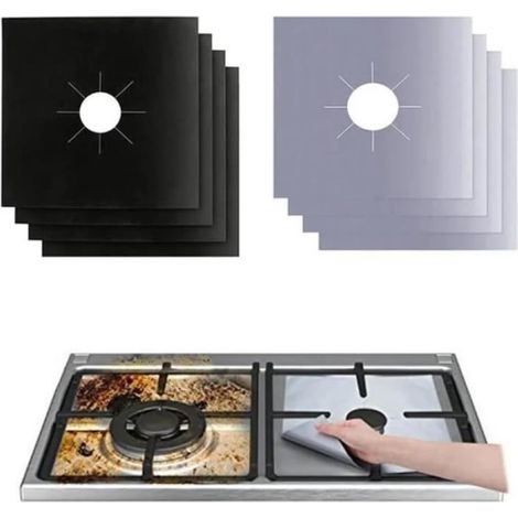 10 Tapis de cuisinière, fibre de verre, 27x27cm, anti-adhésif, noir, pour plaque à gaz (1/4)