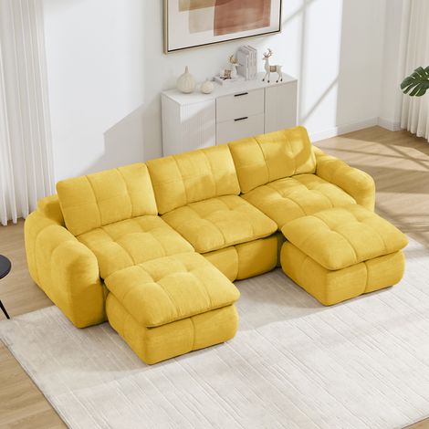 Modulares U Sofa 264x160x68 cm, rahmenlos, frei kombinierbar, Chenille, gelb (1/5)