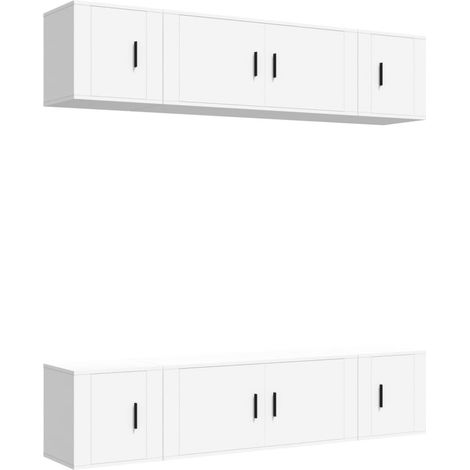 Conjunto de muebles mueble aparador TV televisión salón dormitorio salón 6 piezas madera contrachapada blanco 020024998