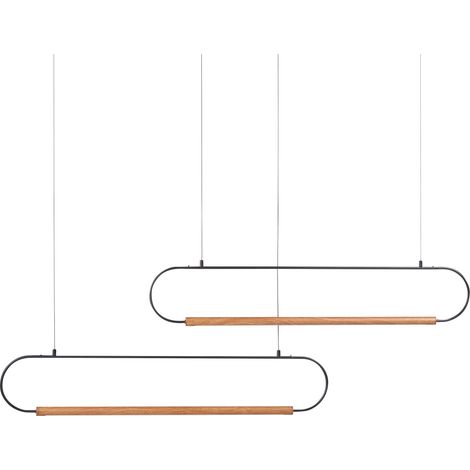 Lámpara colgante moderna 2 luces LED integradas pantallas de diseño metal pintado negro y madera clara Logone (1/5)