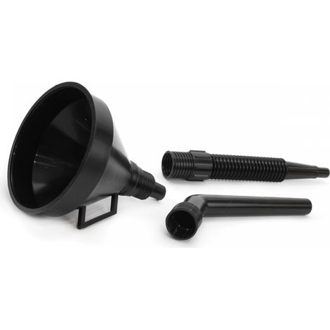 Flexibler schwarzer Universaltrichter mit Sieb, 3-teilig, für Kraftstoff, Flüssigkeiten, Wasser, 13 cm amio-02006 (1/2)