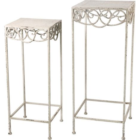 66cm Decorative Metal Plant Stand (Set of 2) - L27 x W27 x H66 cm - Cream