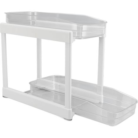 Organisateur de rangement à 2 niveaux sous meuble coulissant, avec paniers, pour salle de bain et cuisine. (1/5)